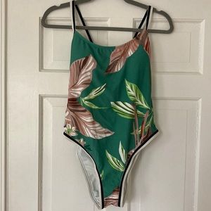 Xhilaration Womens L bathing suit. Tropical print, high leg, good butt coverage